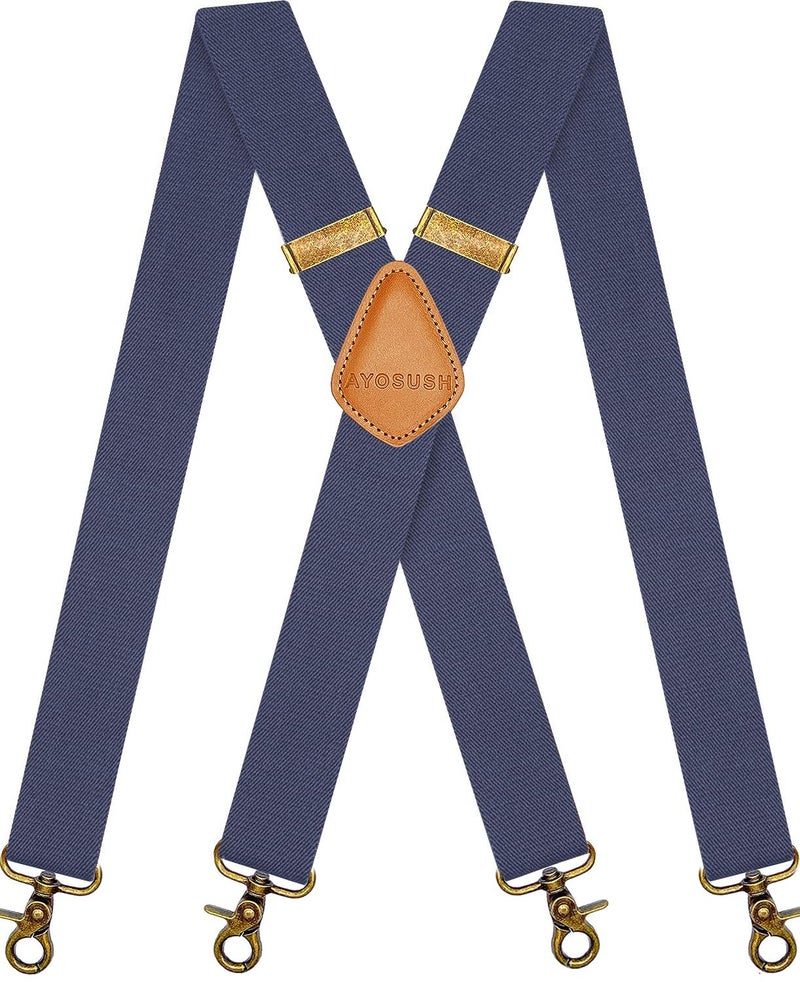 AYOSUSH Vintage Suspenders for Men Heavy Duty 4 Snap Hooks for Belt Loops Adjustable X Back (Denim Blue, One Size) - Image 1
